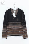 SWAYING 25 Early Spring V-neck snowflake jacquard pullover / straight pants SW-SW25PS1T13-HEI Black top SW25PS1T13 SW25PS3B11
